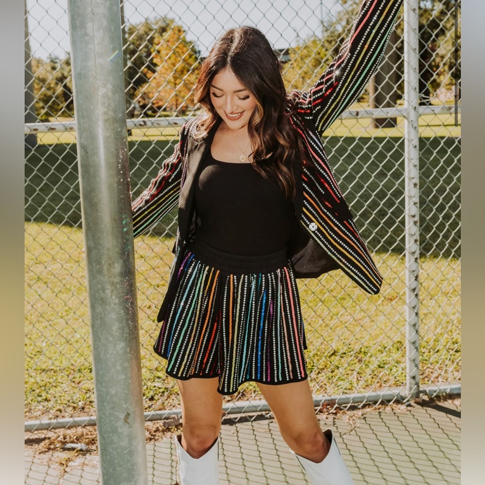 Queen of Sparkles • BLACK SEQUIN RHINESTONE STRIPE SWING SHORTS